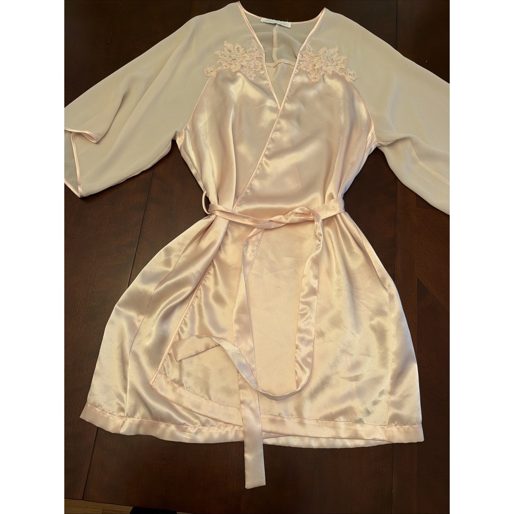 Women's Vintage Maidenform Floral Pink Silky Housecoat Dressing Gown Robe Medium